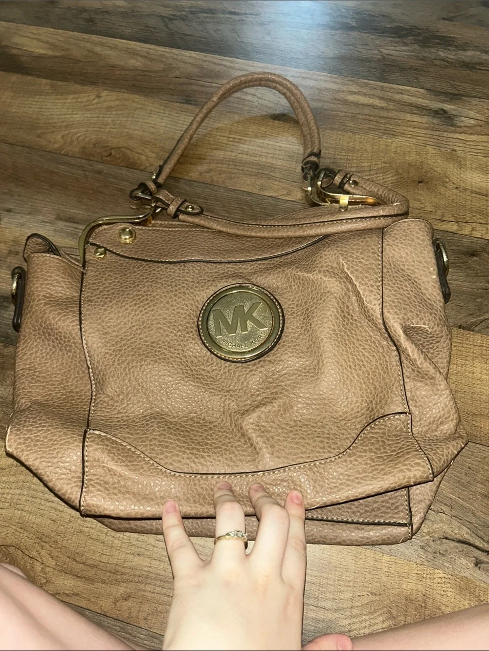 Michael Kors Pebbled Leather Shoulder Bag in Tan